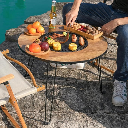 Mesa con Parrilla a Carbón Plegable para Exteriores